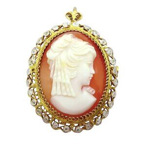 Beautiful Vintage 800 Silver Austria Filigree Shell Cameo Pendant Brooch/Pin